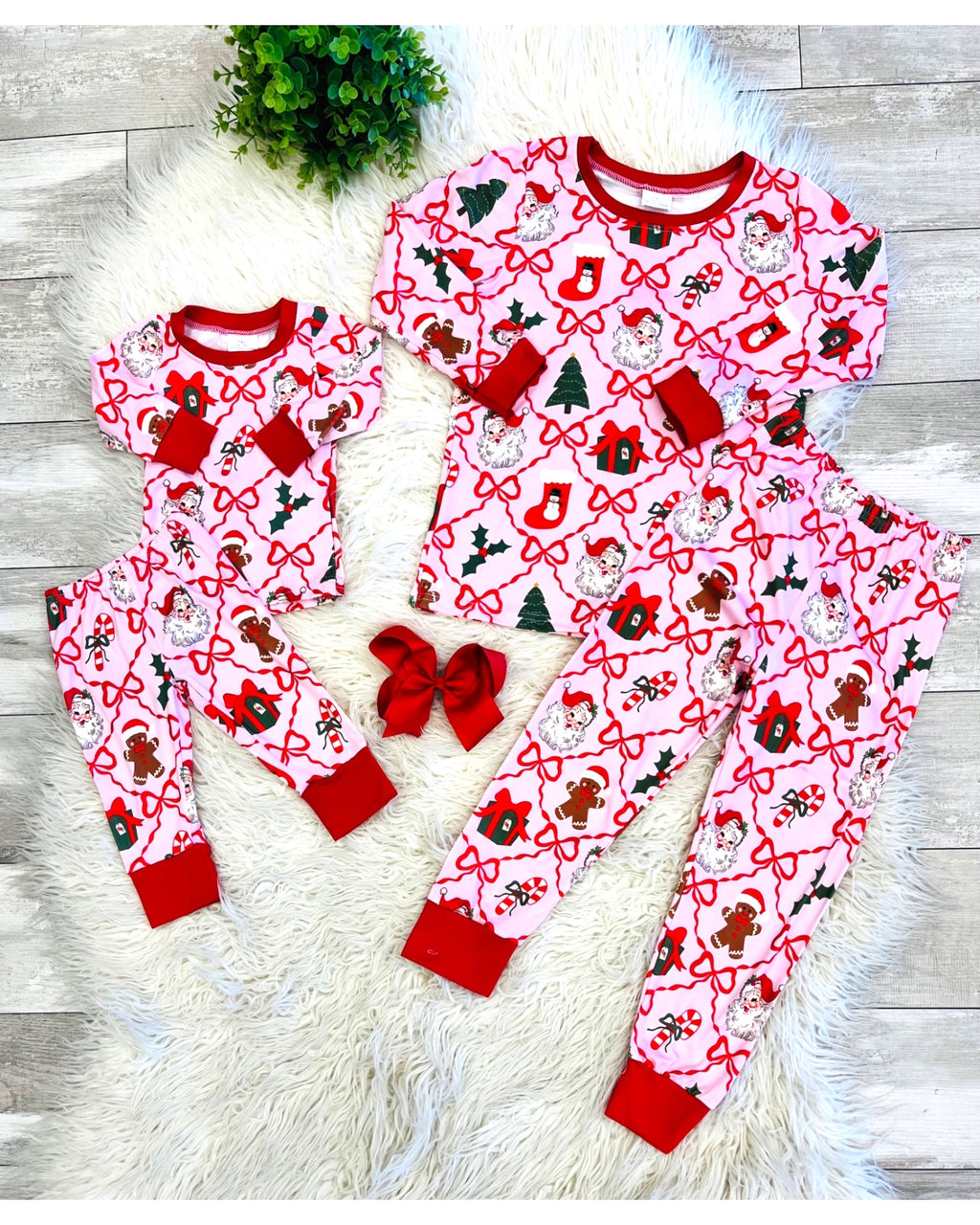 Pink Holiday Theme with Bows - Girls Pants Outfit - by Mini Mee - True to Size