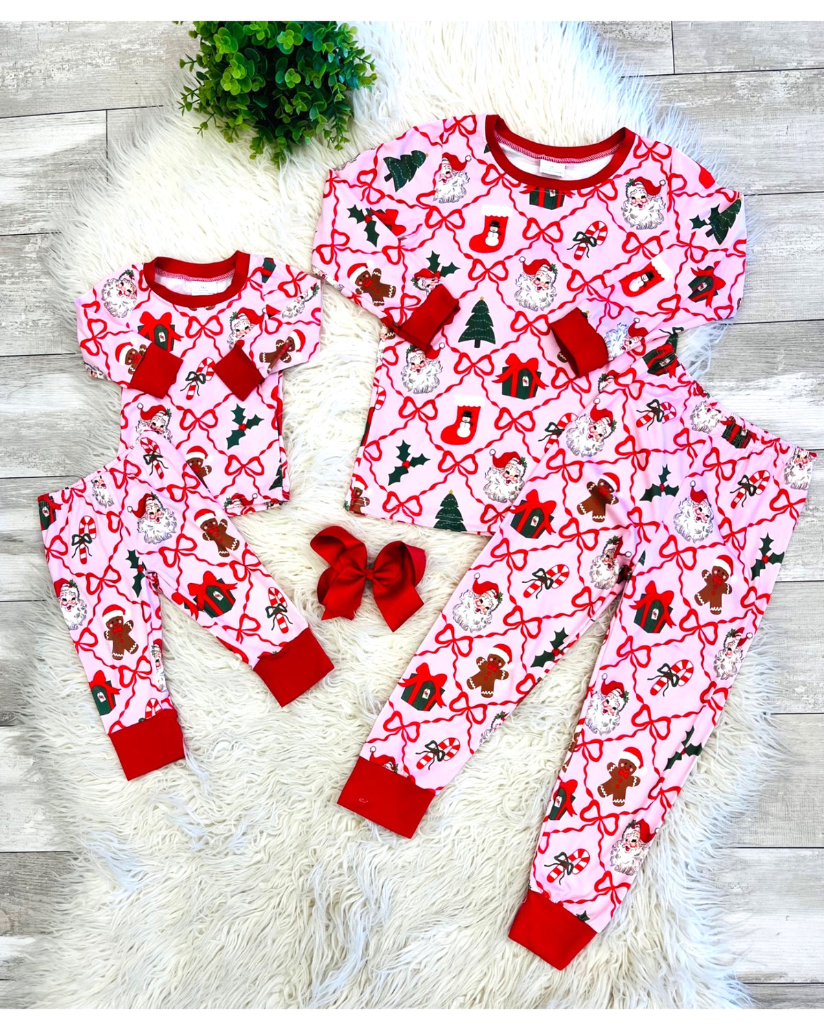 Pink Holiday Theme with Bows - Girls Pants Outfit - by Mini Mee - True to Size