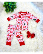 Pink Holiday Theme with Bows - Girls Pants Outfit - by Mini Mee - True to Size