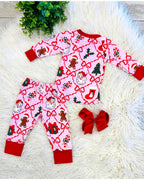 Pink Holiday Theme with Bows - Girls Pants Outfit - by Mini Mee - True to Size