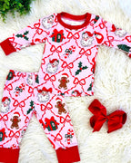 Pink Holiday Theme with Bows - Girls Pants Outfit - by Mini Mee - True to Size
