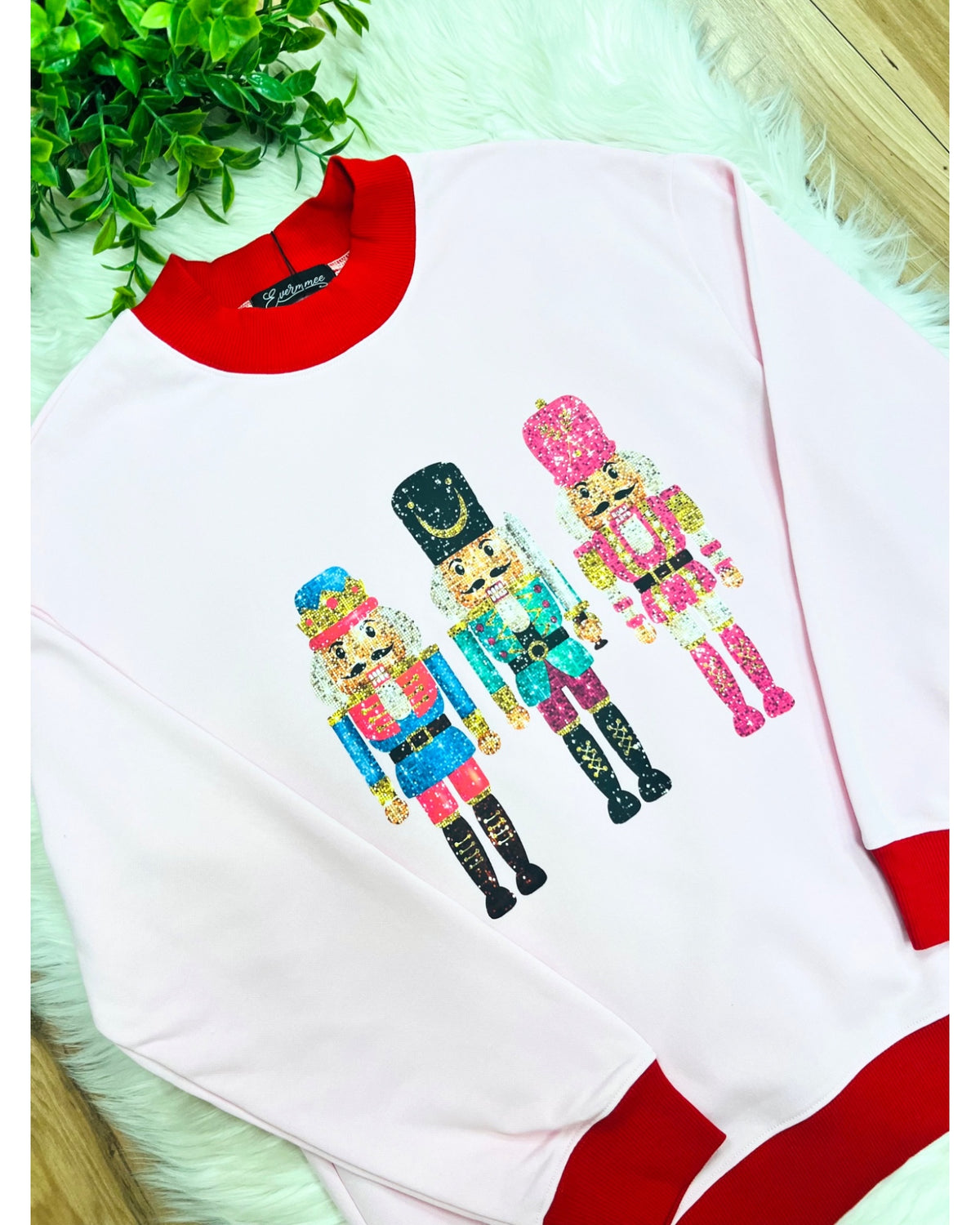 Light Pink Nutcracker Top with Red Trim - Women’s Sweatshirt Top - by Evermmee - True to Size