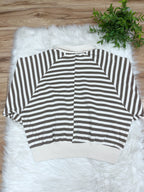 Mocha Striped Collared Button Down Pullover - Women’s Sweatshirt Top - by Zenana - Loose Fit