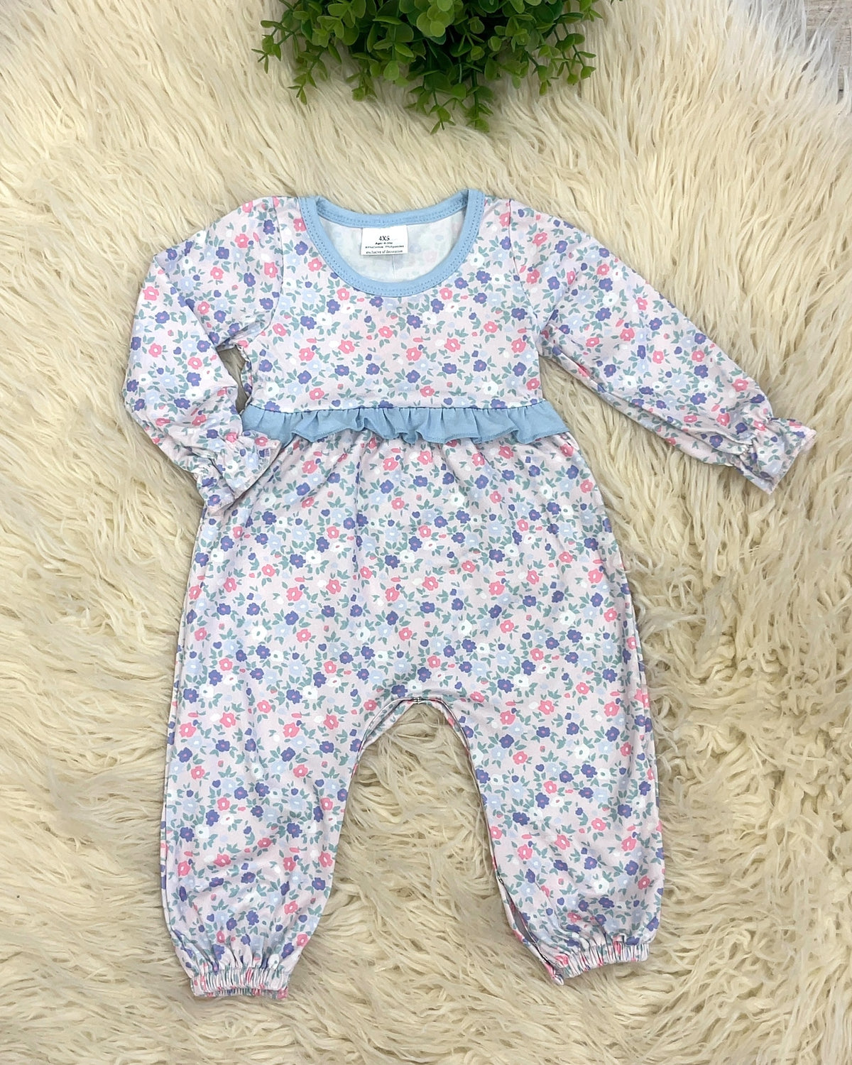Pink and Purple Floral Ruffle Detail Romper - Girls Romper - by Mini Mee - True to Size