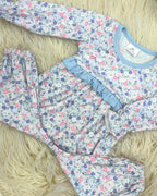 Pink and Purple Floral Ruffle Detail Romper - Girls Romper - by Mini Mee - True to Size