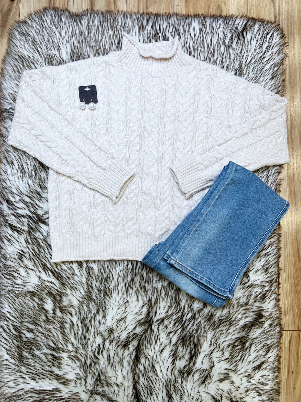 Oatmeal Cable Knit - Women’s Sweater Top - by LovLov - True to Size