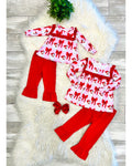 Vintage Style Santa Red Bow - Girls Pants Outfit - by Mini Mee - True to Size