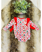 Mixed Christmas Print Bubble with Red Bow Detail - Girls Romper - by Mini Mee - True to Size