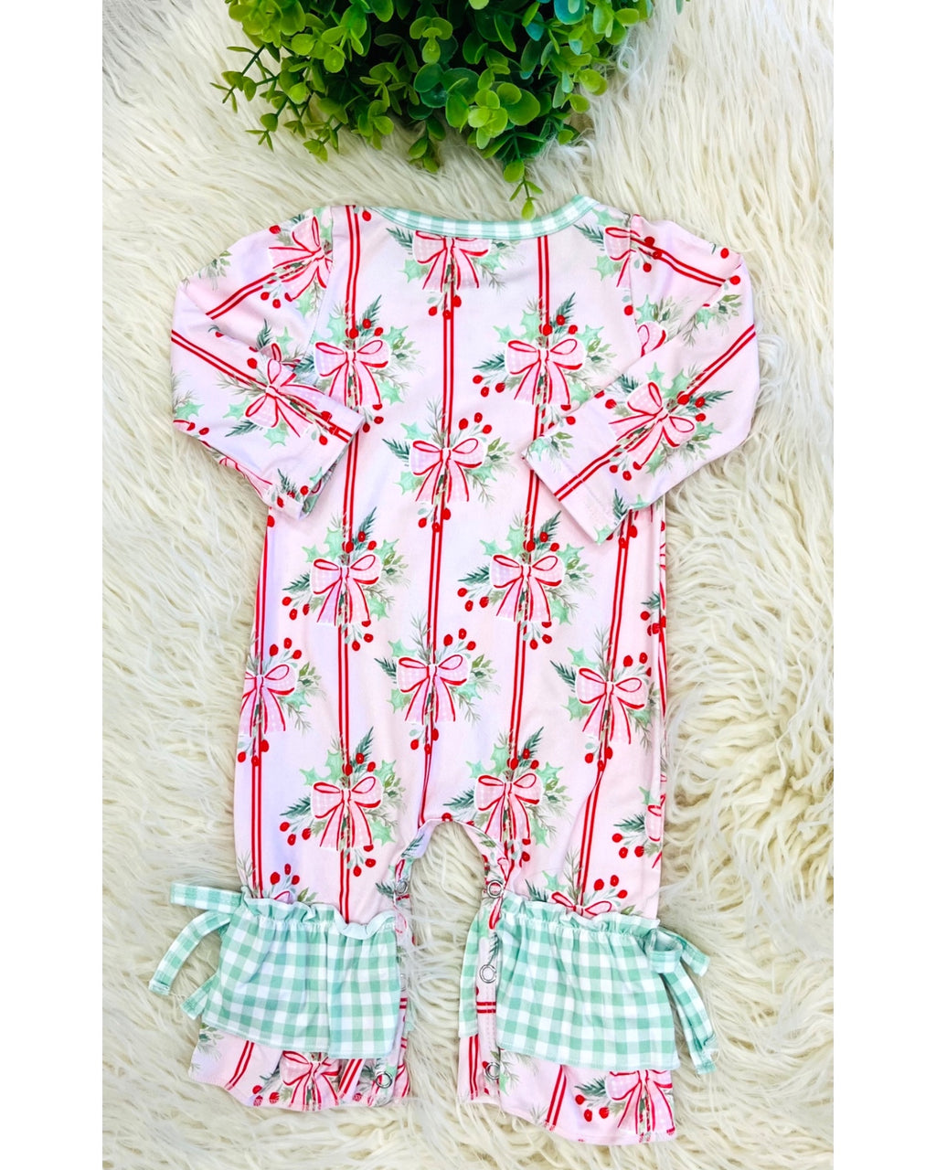 Cute Christmas Bow Gingham - Girls Romper - by Mini Mee - True to Size