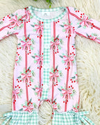 Cute Christmas Bow Gingham - Girls Romper - by Mini Mee - True to Size