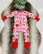 Light Pink & Red Mixed Christmas Print Sleeper - Girls Sleeper - by Mini Mee - True to Size