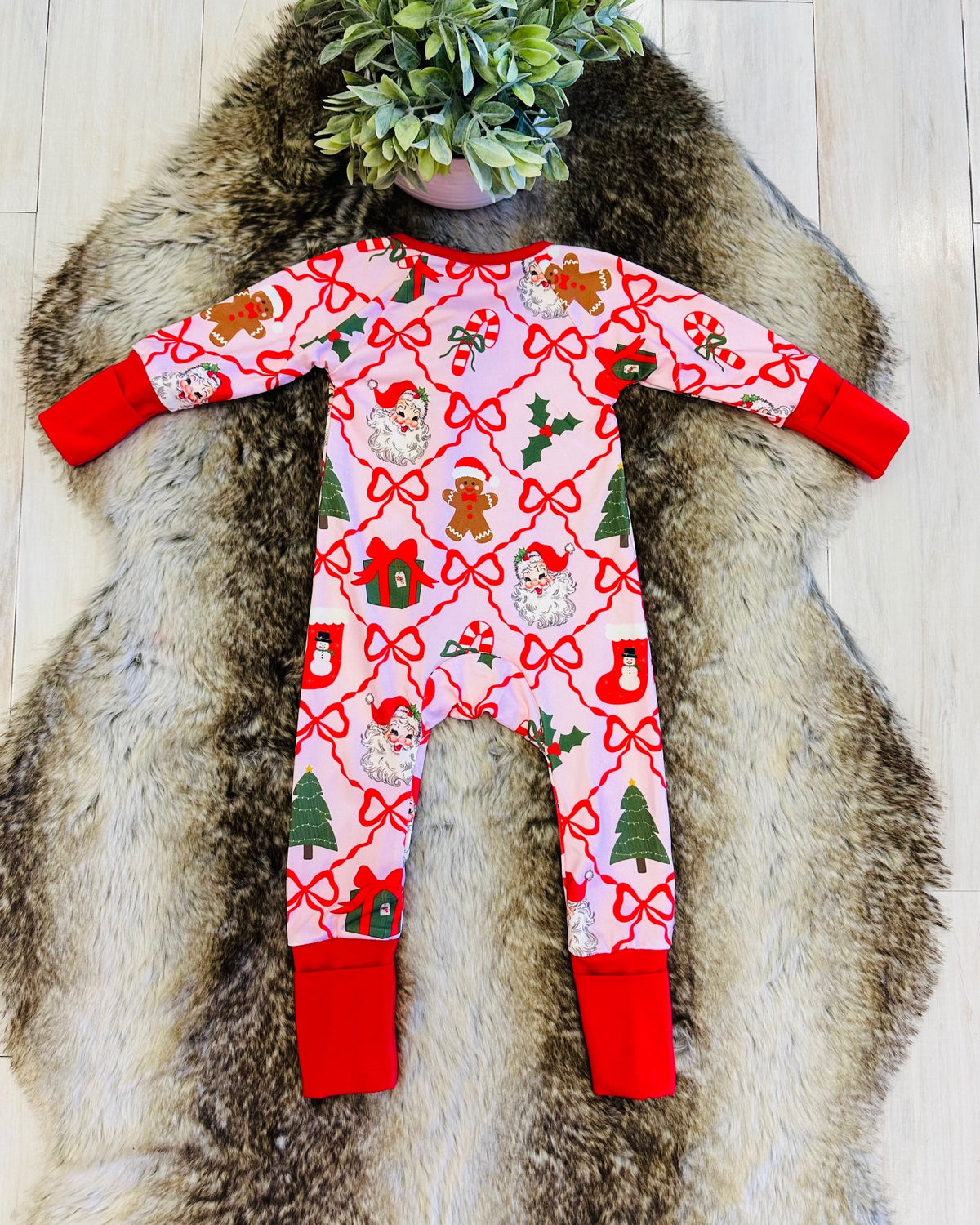 Light Pink & Red Mixed Christmas Print Sleeper - Girls Sleeper - by Mini Mee - True to Size
