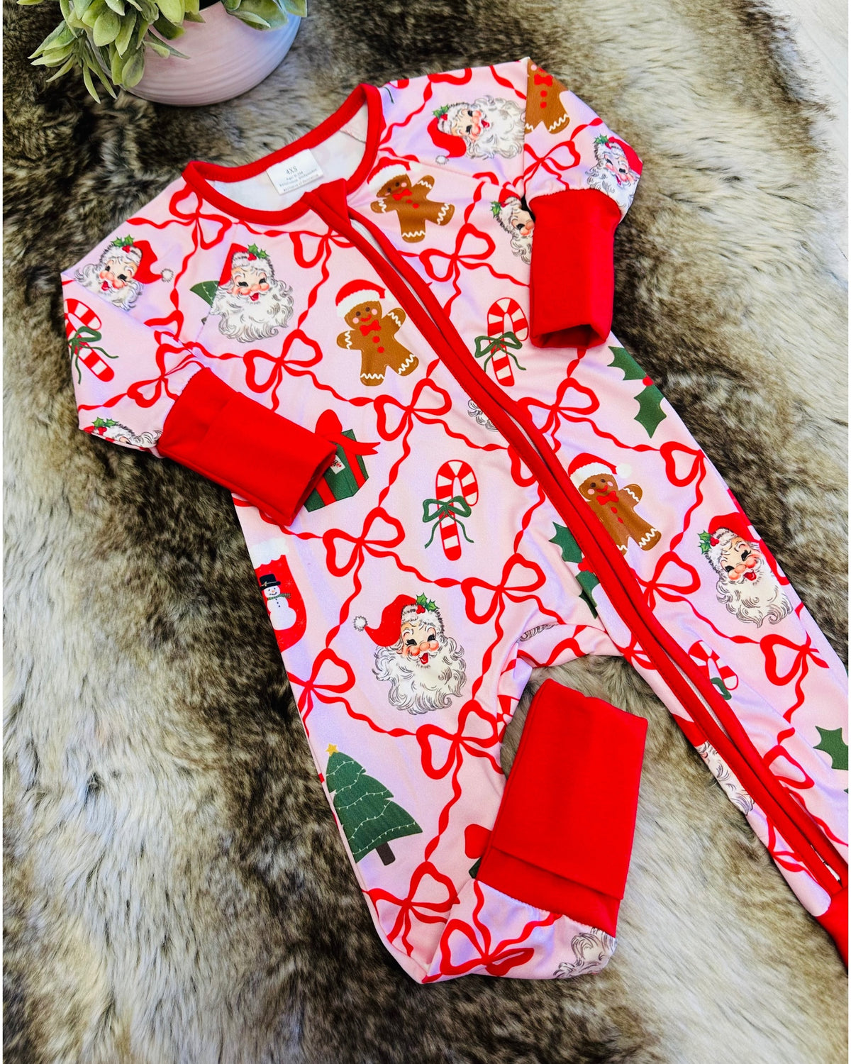 Light Pink & Red Mixed Christmas Print Sleeper - Girls Sleeper - by Mini Mee - True to Size