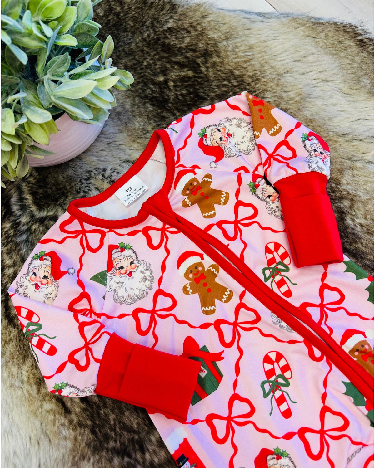 Light Pink & Red Mixed Christmas Print Sleeper - Girls Sleeper - by Mini Mee - True to Size
