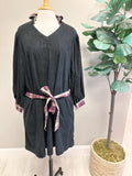 Black Flannel Collar With Matching Flannel Belt - Women’s Midi Dress - by Umgee+ - True to Size