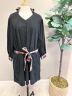 Black Flannel Collar With Matching Flannel Belt - Women’s Midi Dress - by Umgee+ - True to Size