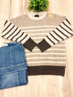 Neutral stripe Pattern Sweater - Women’s Sweater Top - by LUMIERE - True to Size