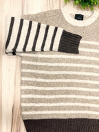 Neutral stripe Pattern Sweater - Women’s Sweater Top - by LUMIERE - True to Size