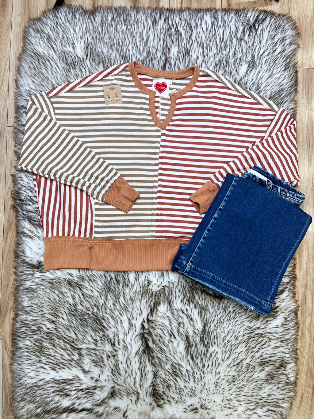 Vintage Stripe Thumbhole Knit - Women’s Blouse Top - by LovLov - Loose Fit