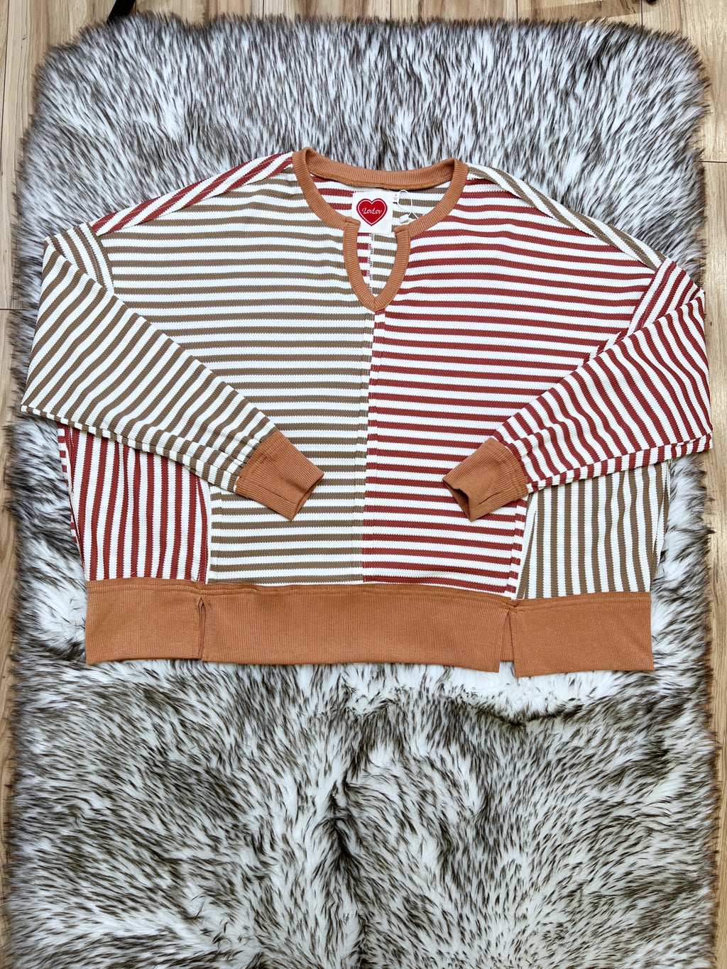 Vintage Stripe Thumbhole Knit - Women’s Blouse Top - by LovLov - Loose Fit