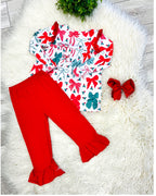 Red & Green Bow - Girls Pants Outfit - by Mini Mee - True to Size