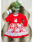 Red & White Striped Christmas Santa Dress with Lace Detail & Bow Ties - Girls Dress - by Mini Mee - True to Size