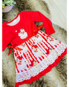 Red & White Striped Christmas Santa Dress with Lace Detail & Bow Ties - Girls Dress - by Mini Mee - True to Size
