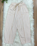 Latte Gingham Knit - Women’s Crop/Petite Pants - by Anniewear - True to Size