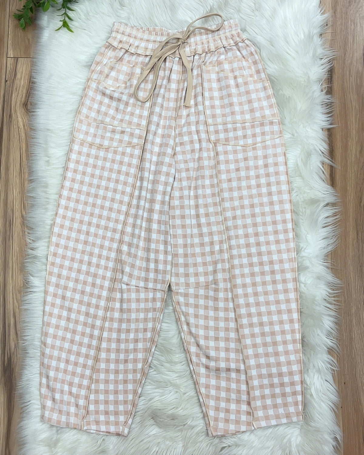 Latte Gingham Knit - Women’s Crop/Petite Pants - by Anniewear - True to Size