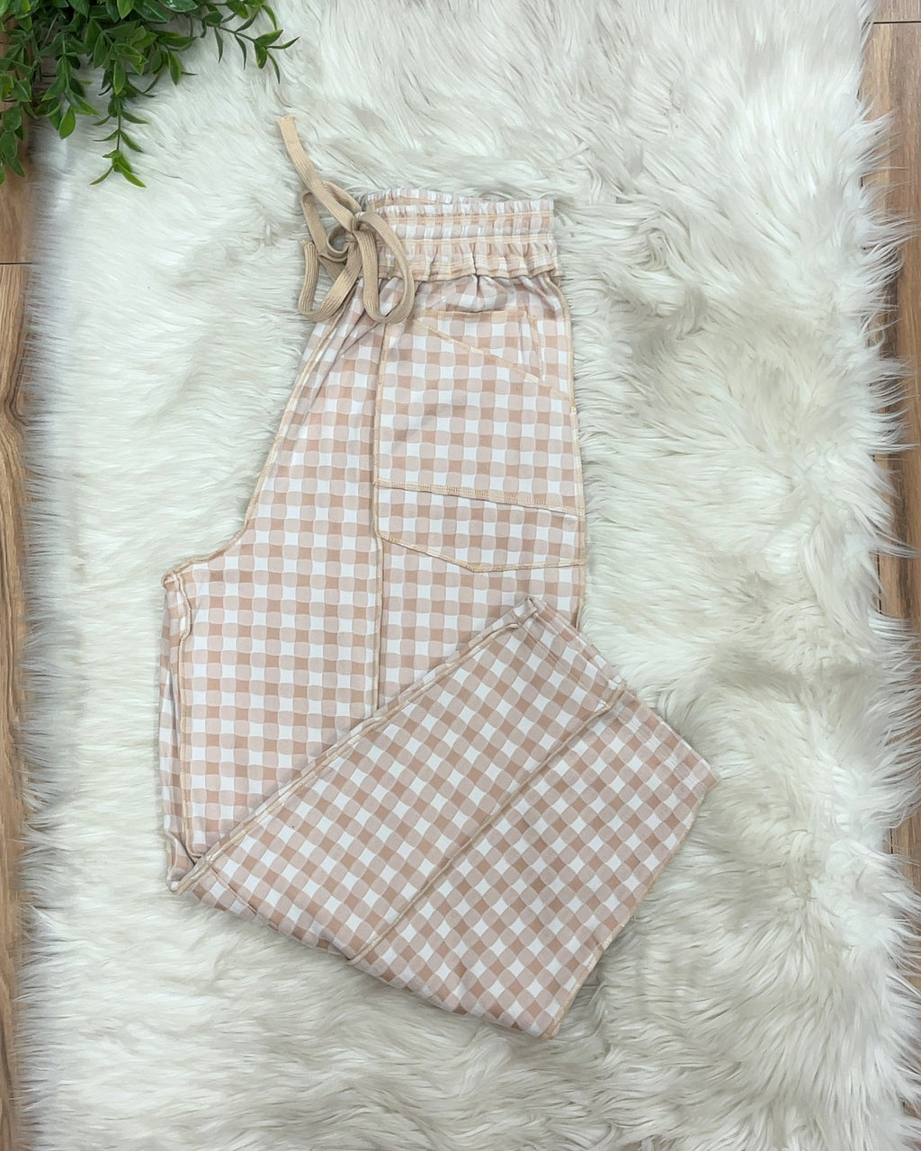 Latte Gingham Knit - Women’s Crop/Petite Pants - by Anniewear - True to Size