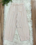Latte Gingham Knit - Women’s Crop/Petite Pants - by Anniewear - True to Size