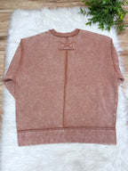 Rust Exposed Seam Pullover with Slits - Women’s Sweatshirt Top - by Zenana - Loose Fit