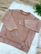 Rust Exposed Seam Pullover with Slits - Women’s Sweatshirt Top - by Zenana - Loose Fit