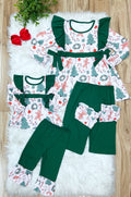 Green Ruffled Mixed Christmas Print - Girls Pants Outfit - by Mini Mee - True to Size