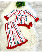 Christmas Santa Bows with Ruffle - Girls Pants Outfit - by Mini Mee - True to Size