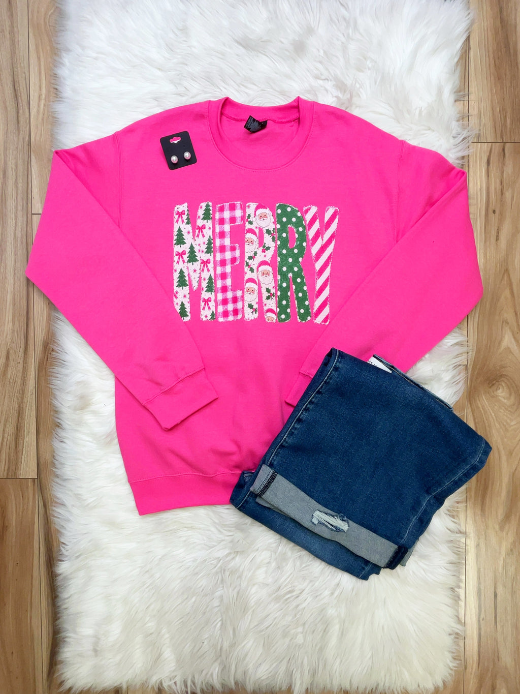 Bright Pink Merry - Women’s Sweatshirt Top - by Gildan - True to Size