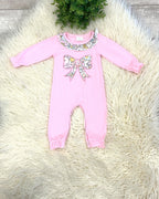Pink Bow Floral - Girls Romper - by Mini Mee - True to Size