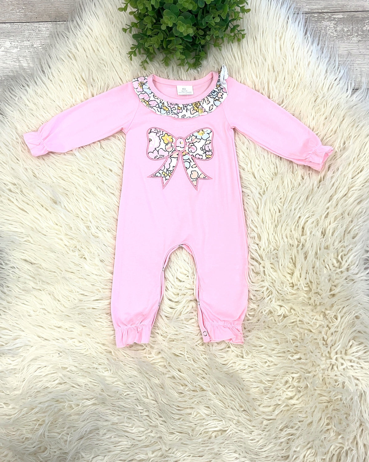 Pink Bow Floral - Girls Romper - by Mini Mee - True to Size