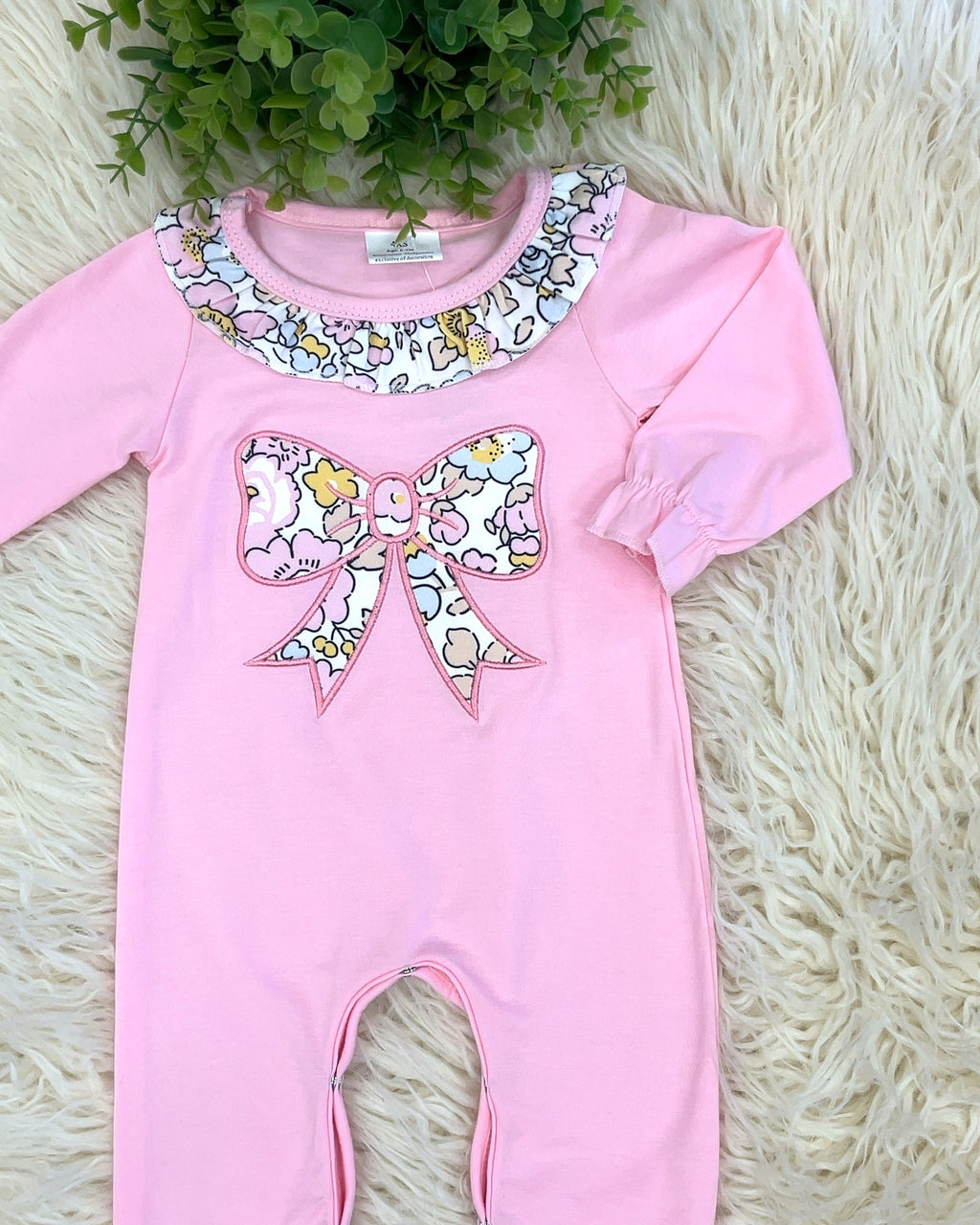 Pink Bow Floral - Girls Romper - by Mini Mee - True to Size