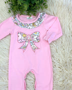 Pink Bow Floral - Girls Romper - by Mini Mee - True to Size