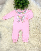 Pink Bow Floral - Girls Romper - by Mini Mee - True to Size