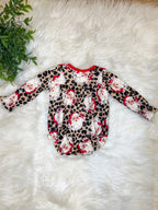 Cheetah print Santa with ruffle neck - Girls Romper - by Mini Mee - True to Size