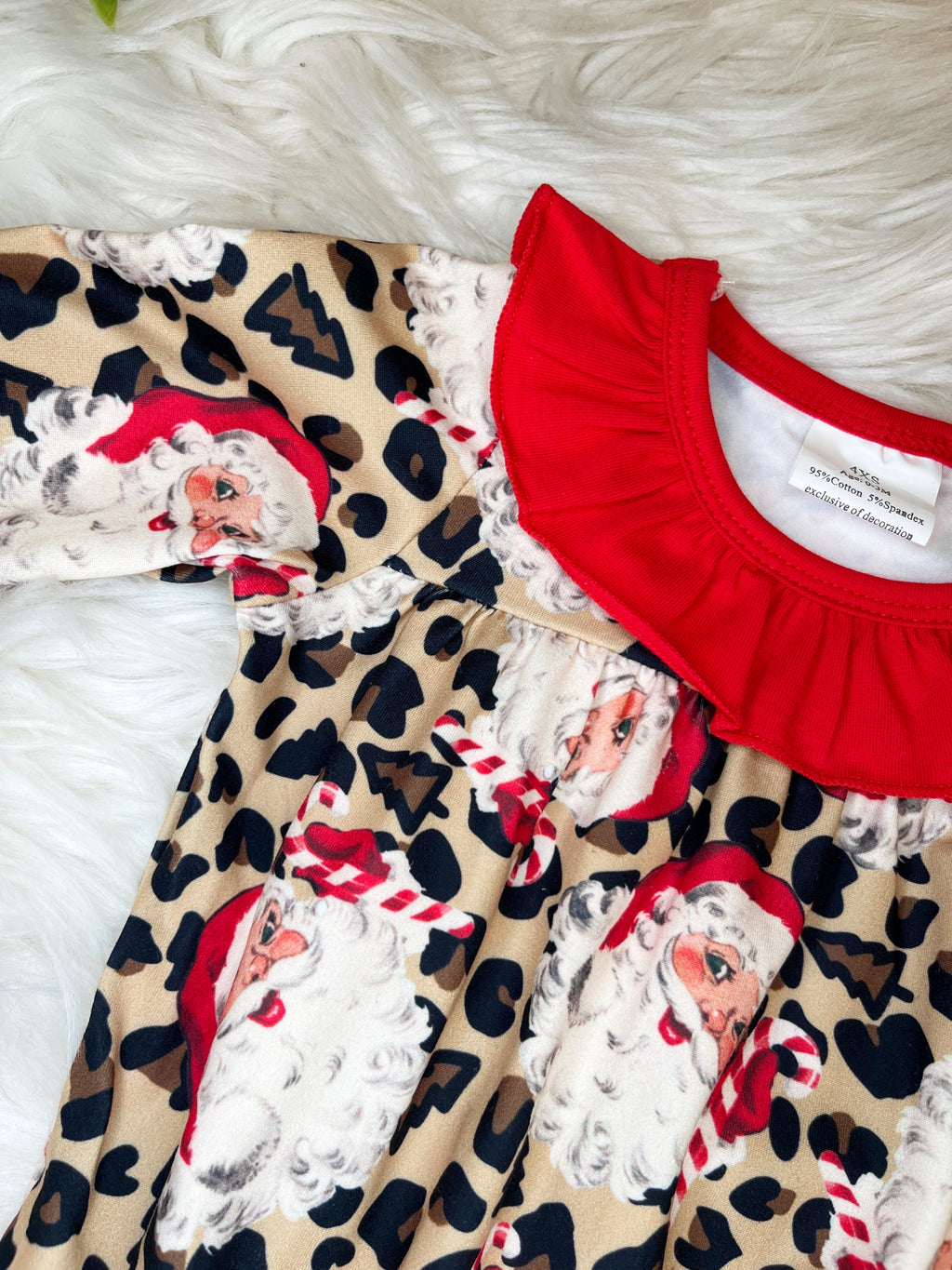 Cheetah print Santa with ruffle neck - Girls Romper - by Mini Mee - True to Size