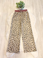 Light Sage Green Leopard Print Set with Brown & Pink Polka Dot Trim - Women’s 2 Piece Pants Set - by Evermmee - True to Size