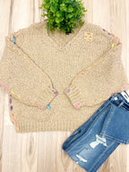 Color Trim Knit - Women’s Sweater Top - by LUMIERE - True to Size