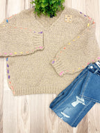 Color Trim Knit - Women’s Sweater Top - by LUMIERE - True to Size
