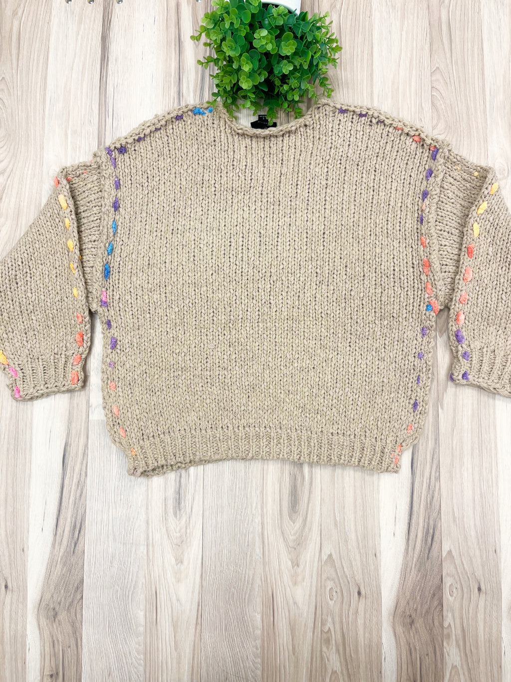 Color Trim Knit - Women’s Sweater Top - by LUMIERE - True to Size