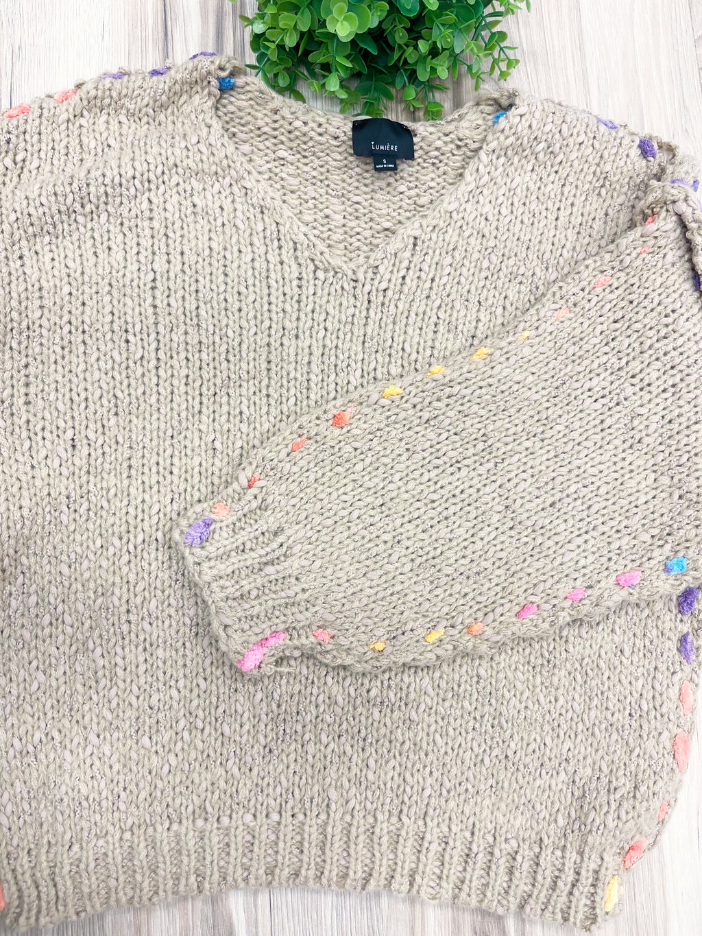 Color Trim Knit - Women’s Sweater Top - by LUMIERE - True to Size