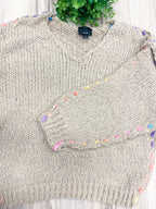 Color Trim Knit - Women’s Sweater Top - by LUMIERE - True to Size