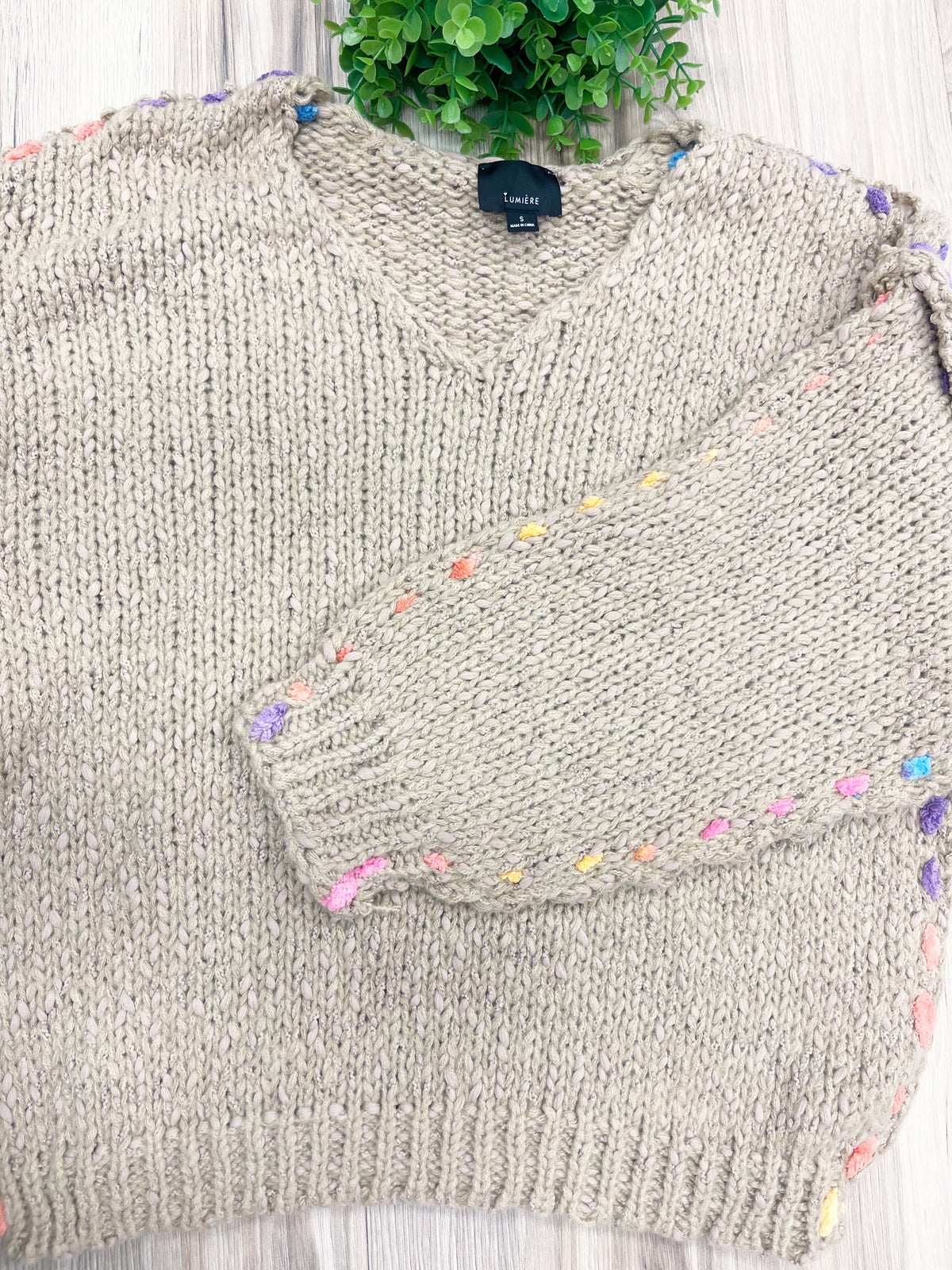 Color Trim Knit - Women’s Sweater Top - by LUMIERE - True to Size